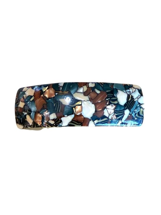 Unbranded Accessories - Mosaic Hair Clip Barrette VTG Brown Cream Blue Curved Made in France Plastic